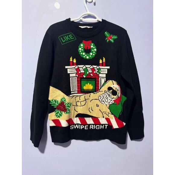 Bluenotes Christmas 'Swipe Right' Santa's on‎ Tinder app sweater medium - Picture 2 of 5